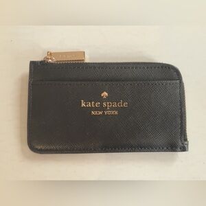 Kate Spade Black Leather Card Case with Gold Detail